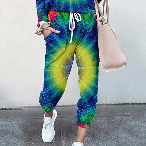 

Women's Basic Soft Comfort Going out Gym Palazzo Pants Tie Dye Full Length Elastic Drawstring Design Print Yellow