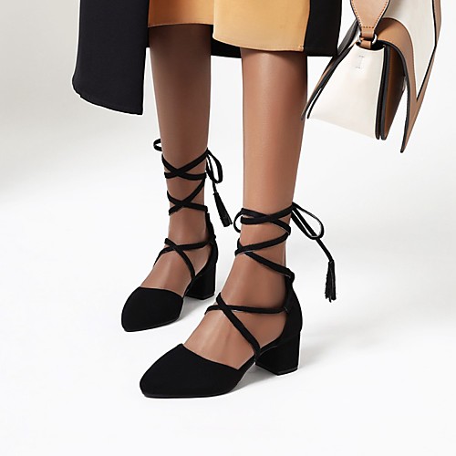 

Women's Heels High Heel Faux Leather Lace-up Solid Colored Leopard Black