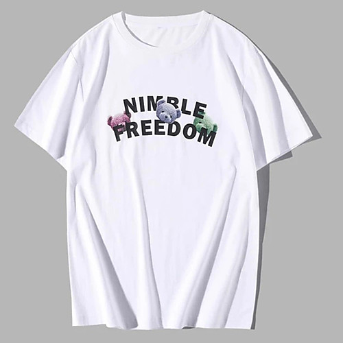 

Men's Tee T shirt Hot Stamping Graphic Prints Toy Bear Letter Print Short Sleeve Casual Tops 100% Cotton Basic Designer Big and Tall White