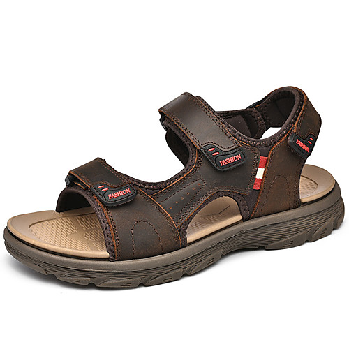 

Men's Sandals Leather Shoes Flat Sandals Outdoor Hiking Sandals Casual Roman Shoes Beach Daily Outdoor Nappa Leather Cowhide Breathable Non-slipping Wear Proof Booties / Ankle Boots Light Brown Dark