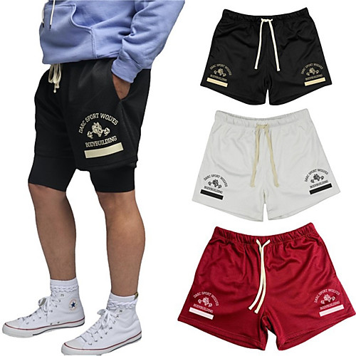 

Men's Casual / Sporty Athleisure Quick Dry Breathable Sports Daily Beach Chinos Shorts Pants Letter Short Drawstring Elastic Waist White Black Red