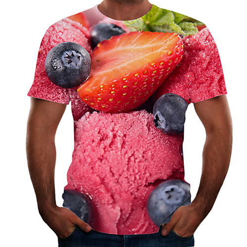 

Men's T shirt Shirt 3D Print 3D Rivet Mesh Short Sleeve Casual Tops White Blushing Pink Rainbow / Summer