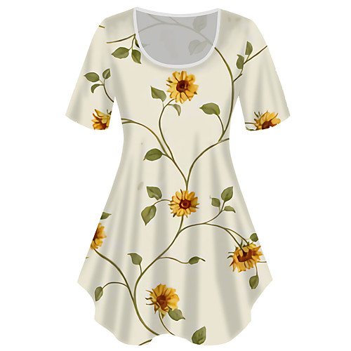 

Women's Plus Size Tops T shirt Graphic Sunflower Print Short Sleeve Crewneck Basic Yellow White Big Size XL XXL 3XL 4XL 5XL