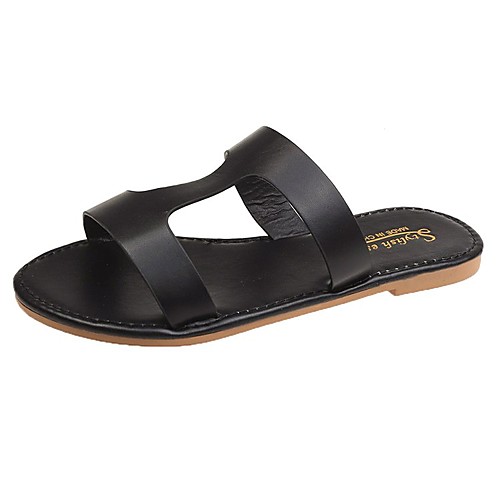 

Women's Slippers & Flip-Flops Flat Heel Open Toe PU Solid Colored White Black