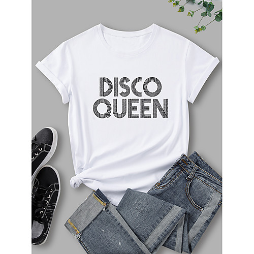 

Women's T shirt Graphic Print Round Neck Tops 100% Cotton Basic Basic Top White Black Blue