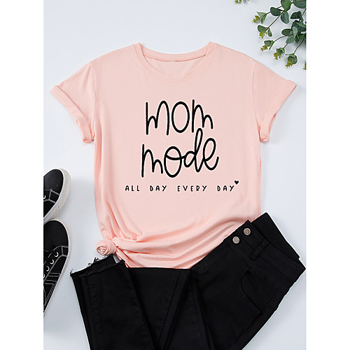 

Women's T shirt Graphic Print Round Neck Tops 100% Cotton Basic Basic Top White Black Blue