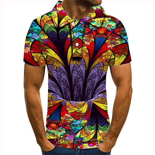 

Men's Golf Shirt Tennis Shirt 3D Print Floral Graphic Prints Button-Down Short Sleeve Street Tops Casual Fashion Cool Rainbow / Sports