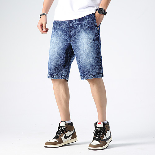 

Men's Shorts Shorts Pants Solid Color Knee Length Black Blue