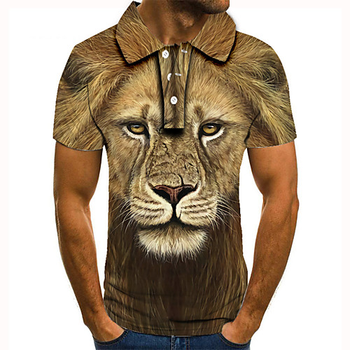

Men's Golf Shirt Tennis Shirt 3D Print Graphic Prints Lion Animal Button-Down Short Sleeve Street Tops Casual Fashion Cool Brown / Sports