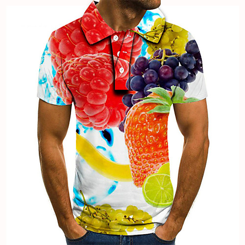 

Men's Golf Shirt Tennis Shirt 3D Print Graphic Prints Fruit Button-Down Short Sleeve Street Tops Casual Fashion Cool Rainbow / Sports