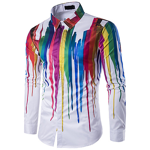 

Men's Shirt Colorful Long Sleeve Casual Tops Soft Breathable Slim Fit Rainbow
