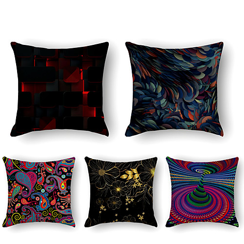 

Cushion Cover 5PC Faux Linen Soft Decorative Square Throw Pillow Cover Cushion Case Pillowcase for Sofa Bedroom 45 x 45 cm (18 x 18 Inch) Superior Quality Machine Washable Cool Pattern