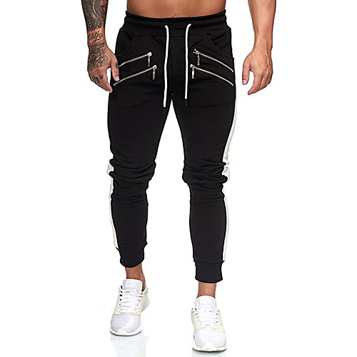 

Men's Basic Daily Going out Chinos Pants Stripe Full Length Drawstring Black Light gray Dark Gray