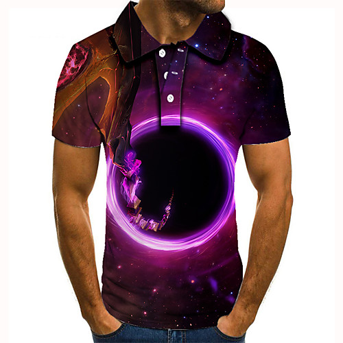 

Men's Golf Shirt 3D Print Graphic Prints Interstellar Button-Down Short Sleeve Street Tops Casual Fashion Cool Purple / Sports