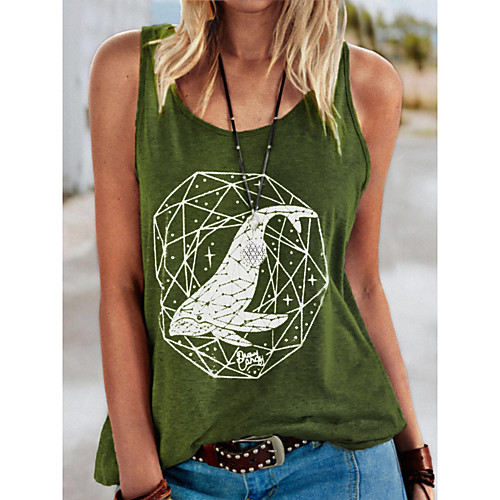 

Women's Tank Top Vest T shirt Animal Print Round Neck Basic Tops Cotton Black Green Gray