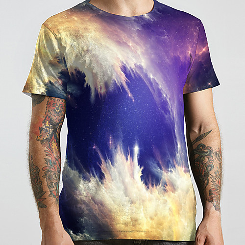 

Men's Unisex Tee T shirt 3D Print Galaxy Graphic Prints Plus Size Print Short Sleeve Casual Tops Basic Designer Big and Tall Purple