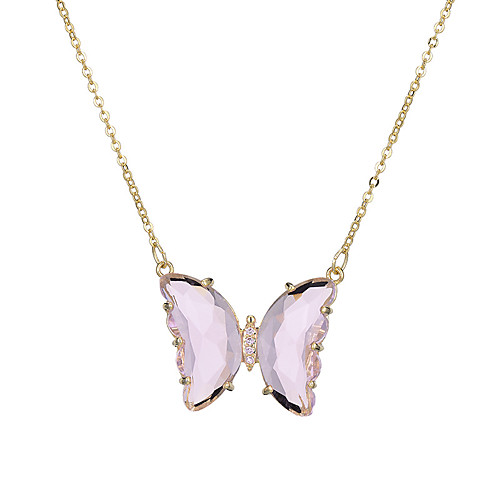 

crystal glass butterfly necklace european and american ins wind short clavicle chain