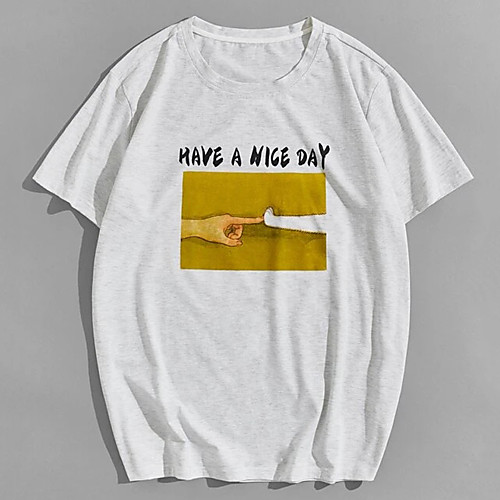 

Men's Unisex Tee T shirt Hot Stamping Cat Graphic Prints Hand Plus Size Print Short Sleeve Casual Tops 100% Cotton Basic Designer Big and Tall White
