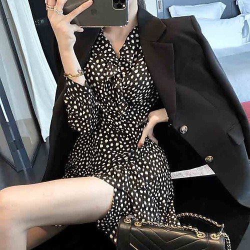 

A-Line Flirty Vintage Homecoming Party Wear Dress V Neck Long Sleeve Short / Mini Chiffon with Ruffles 2021