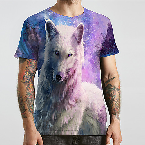 

Men's Unisex Tee T shirt 3D Print Graphic Prints Wolf Animal Plus Size Print Short Sleeve Casual Tops Basic Designer Big and Tall Rainbow