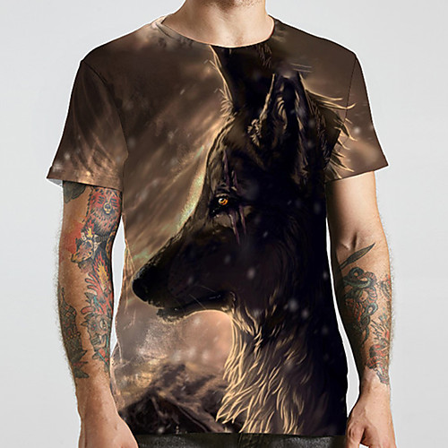 

Men's Unisex Tee T shirt Shirt 3D Print Graphic Prints Wolf Plus Size Print Short Sleeve Casual Tops Basic Designer Big and Tall Round Neck Brown / Summer