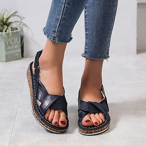 

Women's Sandals Wedge Heel PU Solid Colored Black Red Brown