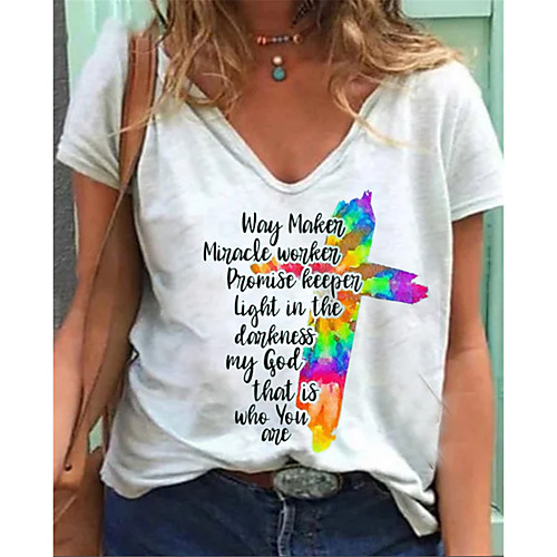 

Women's T shirt Letter V Neck Tops Basic Basic Top White