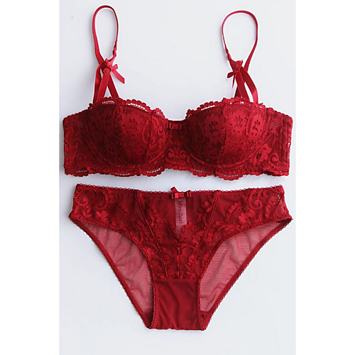 

Women's Bra & Panty Set Underwire Bra Demi-cup Solid Color Sexy Wine