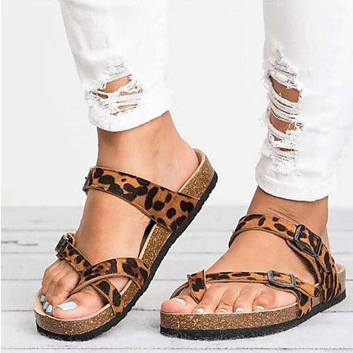 

Women's Slippers & Flip-Flops Flat Heel Open Toe PU Leopard Leopard Dark Brown Black