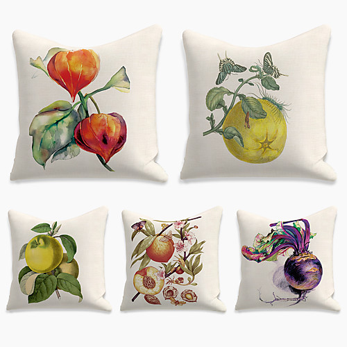 

Double Side Cushion Cover 5PC Faux Linen Soft Decorative Square Throw Pillow Cover Cushion Case Pillowcase for Sofa Bedroom 45 x 45 cm (18 x 18 Inch) Superior Quality Machine Washable Print Fruit