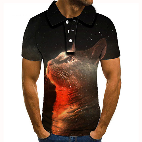 

Men's Golf Shirt 3D Print Cat Graphic Prints Animal Button-Down Short Sleeve Street Tops Casual Fashion Cool Black / Sports