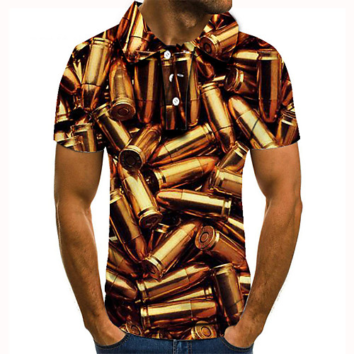 

Men's Golf Shirt Tennis Shirt 3D Print Graphic Prints Bullet Button-Down Short Sleeve Street Tops Casual Fashion Cool Gold / Sports