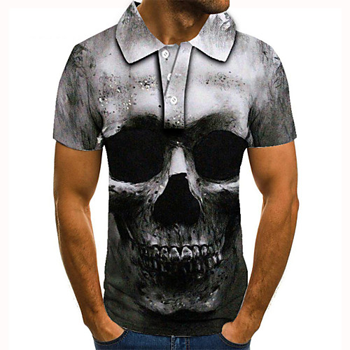 

Men's Golf Shirt Tennis Shirt 3D Print Graphic Prints Skull Button-Down Short Sleeve Street Tops Casual Fashion Cool Black / Sports