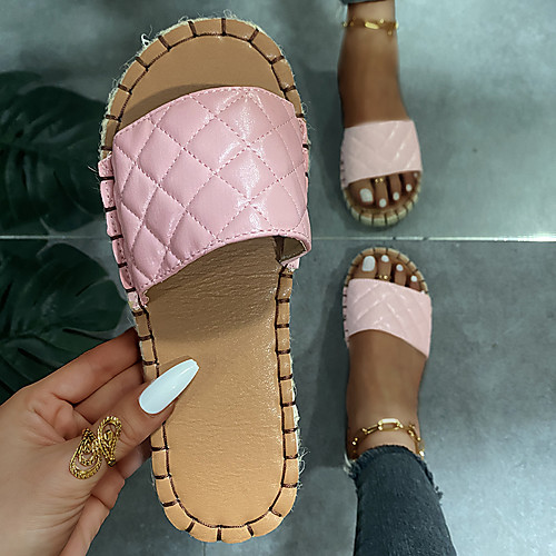 

Women's Sandals Espadrilles Outdoor Slippers Flat Heel Round Toe PU Flower Solid Colored Almond Light Red Pink