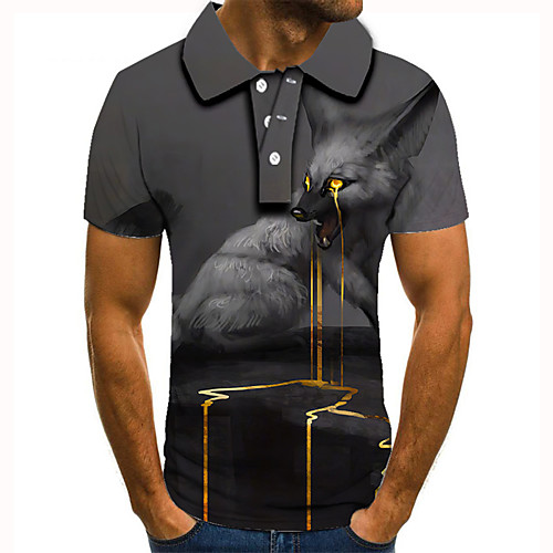 

Men's Golf Shirt Tennis Shirt 3D Print Graphic Prints Fox Animal Button-Down Short Sleeve Street Tops Casual Fashion Cool Gray / Sports