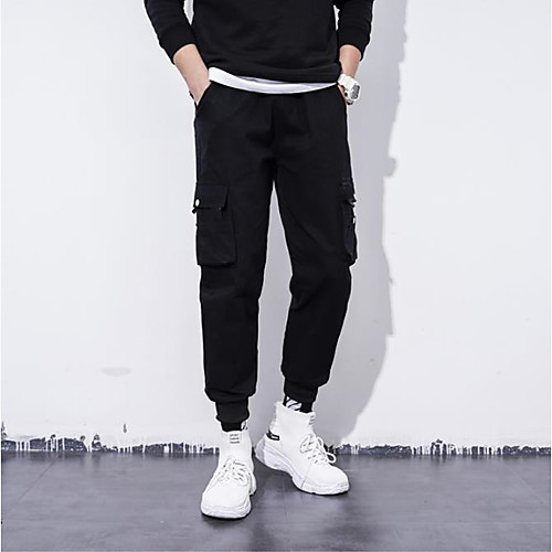 

Men's Cargo Casual / Sporty Daily Pants Sweatpants Pants Solid Colored Solid Color Full Length Pocket Black
