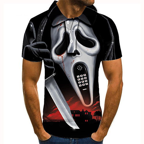 

Men's Golf Shirt 3D Print Graphic Prints Ghost Button-Down Short Sleeve Street Tops Casual Fashion Cool Black / Sports