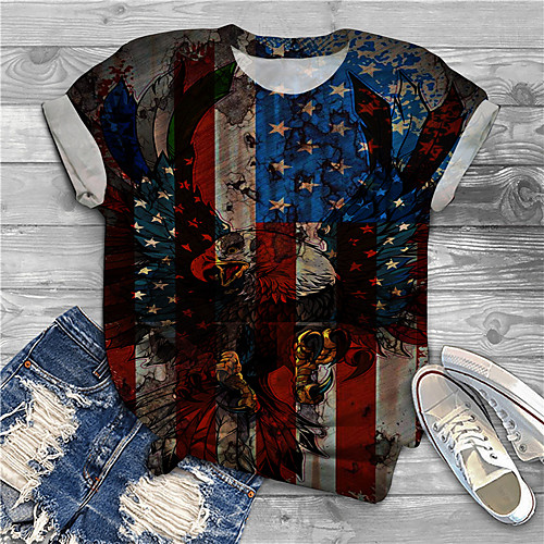 

Women's Plus Size Tops T shirt Graphic Flag Animal Print Short Sleeve Crewneck Basic Black Big Size XL XXL 3XL 4XL 5XL / Holiday