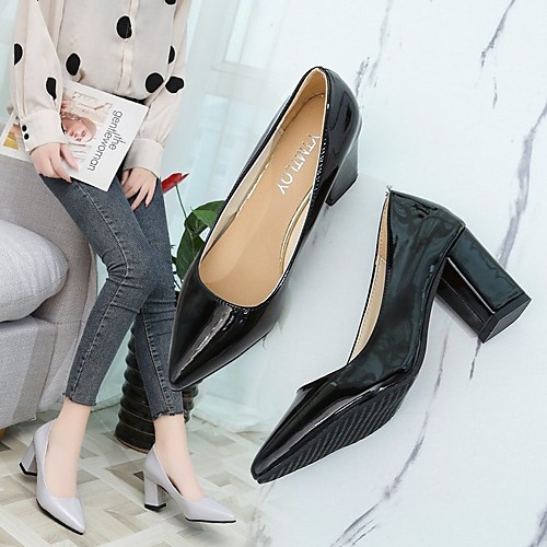 

Women's Heels Block Heel Pointed Toe Patent Leather Solid Colored Wine Black Purple