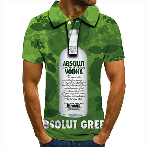 

Men's Golf Shirt 3D Print Graphic Prints Beer Leaves Button-Down Short Sleeve Street Tops Casual Fashion Cool Green / Sports