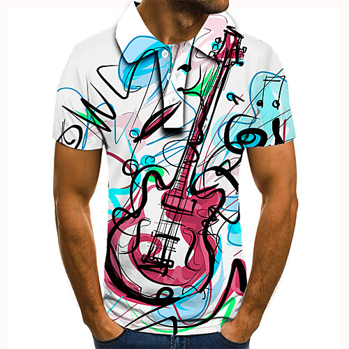 

Men's Golf Shirt Tennis Shirt 3D Print Graphic Prints Guitar Button-Down Short Sleeve Street Tops Casual Fashion Cool Blue / Sports