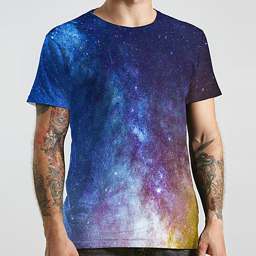

Men's Unisex Tee T shirt 3D Print Galaxy Graphic Prints Plus Size Print Short Sleeve Casual Tops Basic Designer Big and Tall Blue