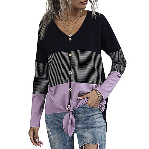 

Women's Stylish Casual Knitted Color Block Pullover Long Sleeve Sweater Cardigans Crew Neck Fall Winter Black