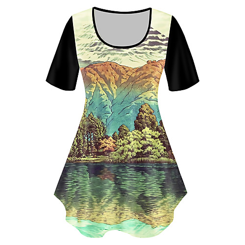 

Women's Plus Size Tops T shirt Graphic Scenery Print Short Sleeve Crewneck Basic Black Big Size XL XXL 3XL 4XL 5XL / Holiday