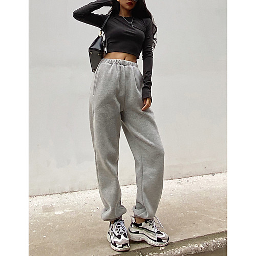 

Women's Casual / Sporty Sweatpants Comfort Casual Daily Jogger Pants Plain Full Length Classic Pocket Jacquard White Black Khaki Light gray Dark Gray