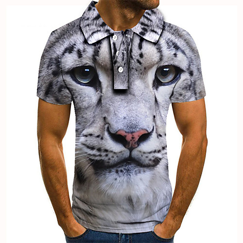 

Men's Golf Shirt Tennis Shirt 3D Print Graphic Prints Tiger Animal Button-Down Short Sleeve Street Tops Casual Fashion Cool Gray / Sports