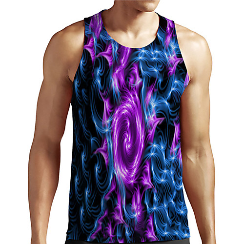 

Men's Unisex Tank Top Undershirt Shirt 3D Print Abstract Graphic Prints Plus Size Print Sleeveless Casual Tops Basic Designer Big and Tall Round Neck Purple / Summer