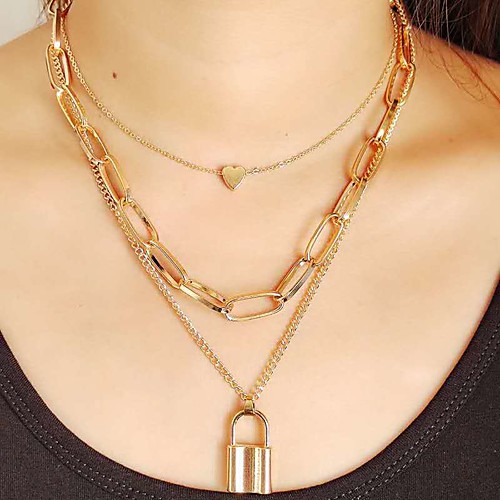

necklace jewelry retro multi-layer chain peach heart necklace creative fashion geometric lock pendant necklace female