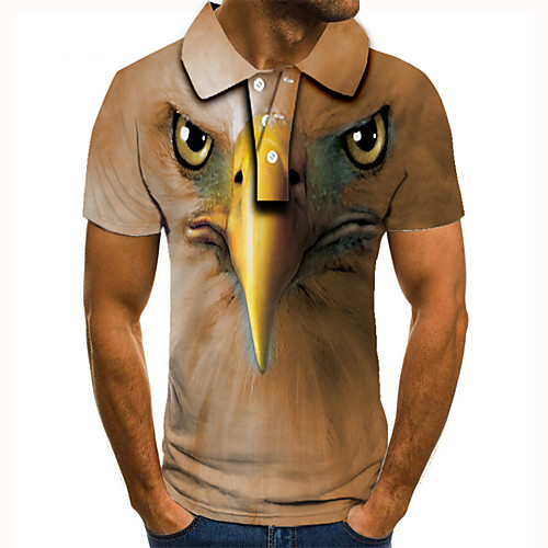 

Men's Golf Shirt Tennis Shirt 3D Print Graphic Prints Eagle Animal Button-Down Short Sleeve Street Tops Casual Fashion Cool Brown / Sports