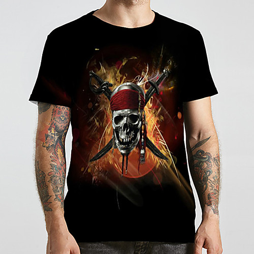 

Men's Unisex Tee T shirt 3D Print Graphic Prints Skull Flame Plus Size Print Short Sleeve Casual Tops Fashion Designer Big and Tall Black